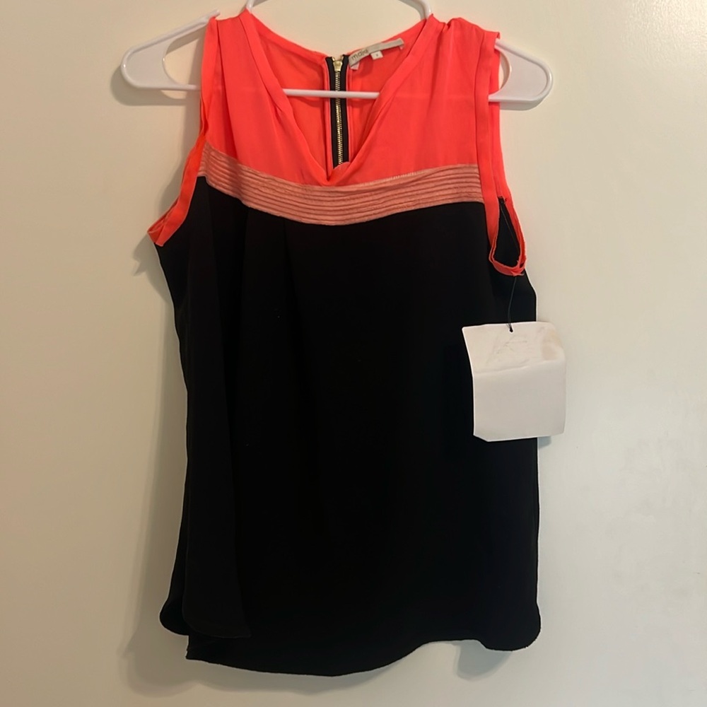 Block Color, Coral And Black Women’s Tank Top Maje